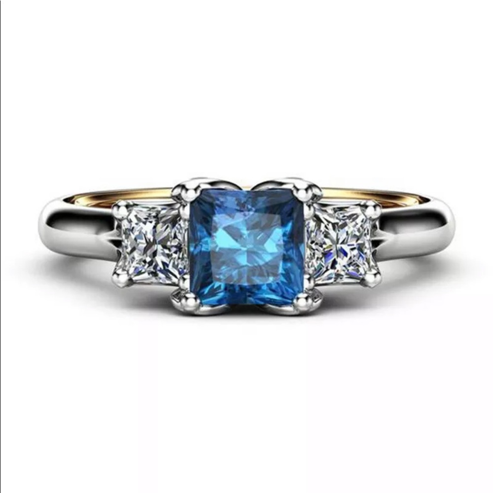 New 925 Silver Two Tone Sapphire Ring